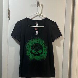 Harley-Davidson Black Tee with Green Skull Design